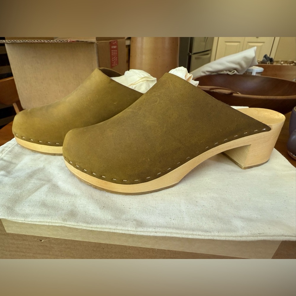 BRYR Clogs Gabe Block Heel Kelp Great Condition!